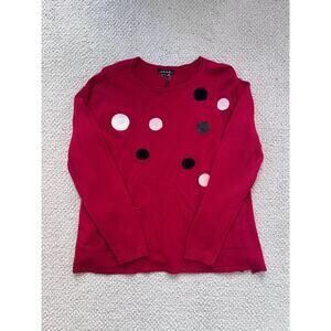 NWT Charlie B Crimson Sweater w Multi Color Polka Dots and Front Pockets